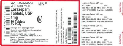Image Description (Label Lorazepam Tabs 1mg Bpi(10544 085 30) Ranbaxy(63304 773 10) Rev1)